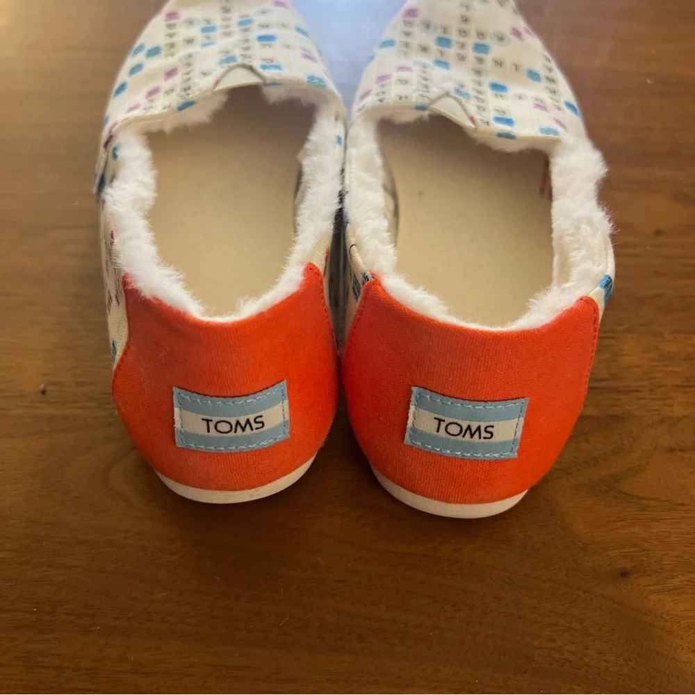 Toms x Scrabble Slip On Casual Alpargata Flats Faux‎ Fur Lined Womens 8